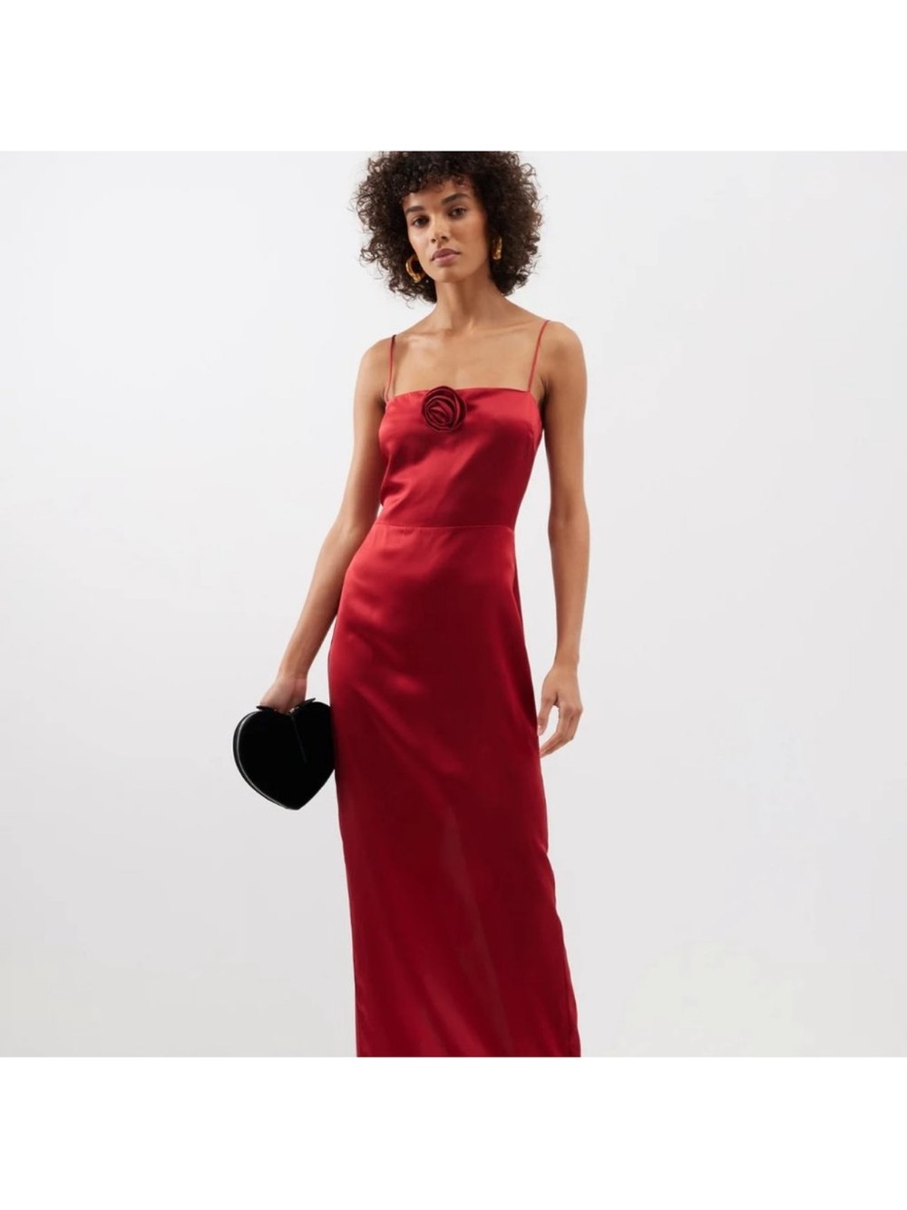 Reformation Crimson Satin Slip Maxi Dress with back Slit